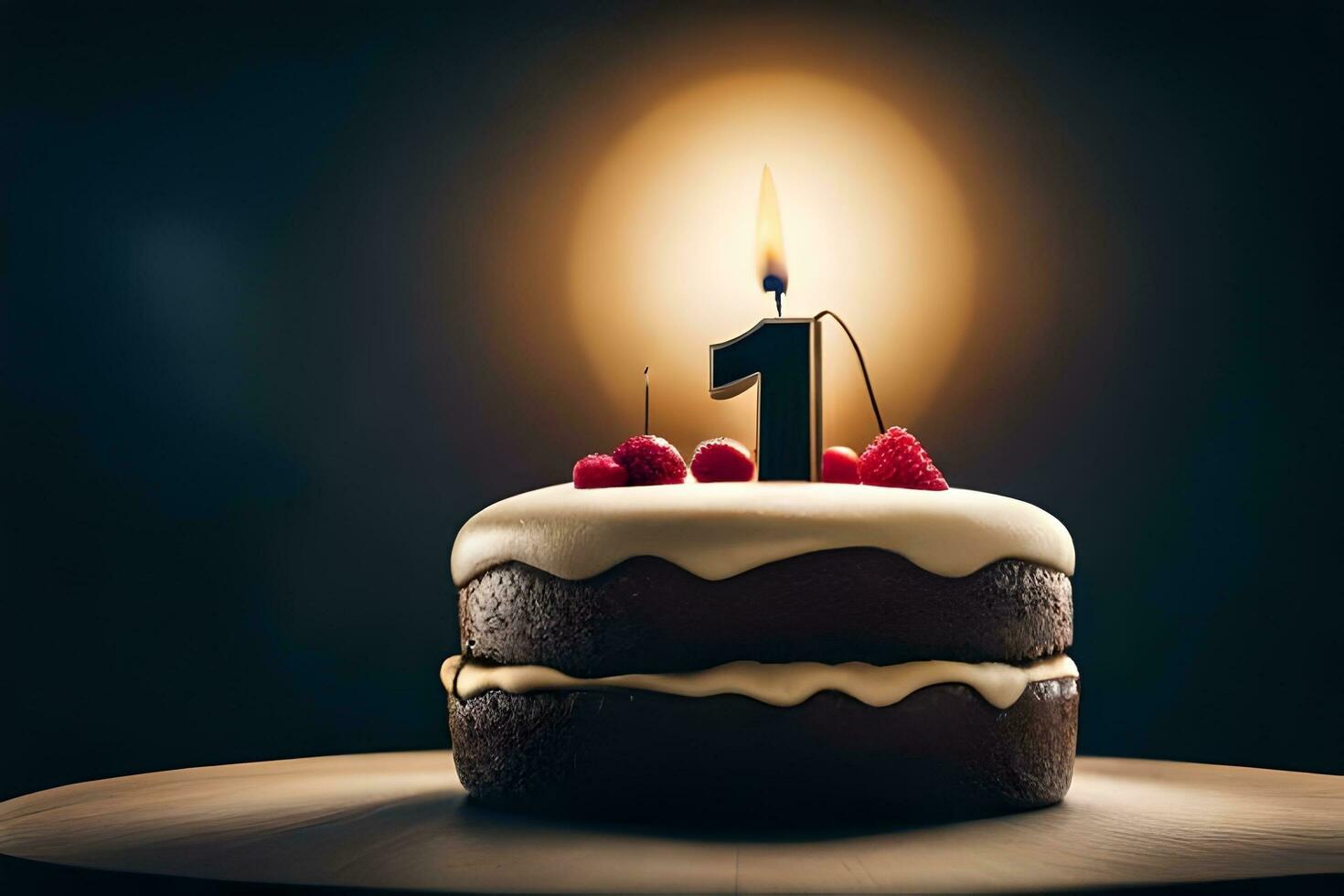 birthday cake with one candle on top. AI-Generated photo