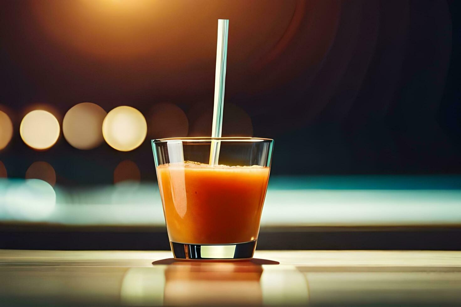 a glass of orange juice with a straw. AI-Generated photo