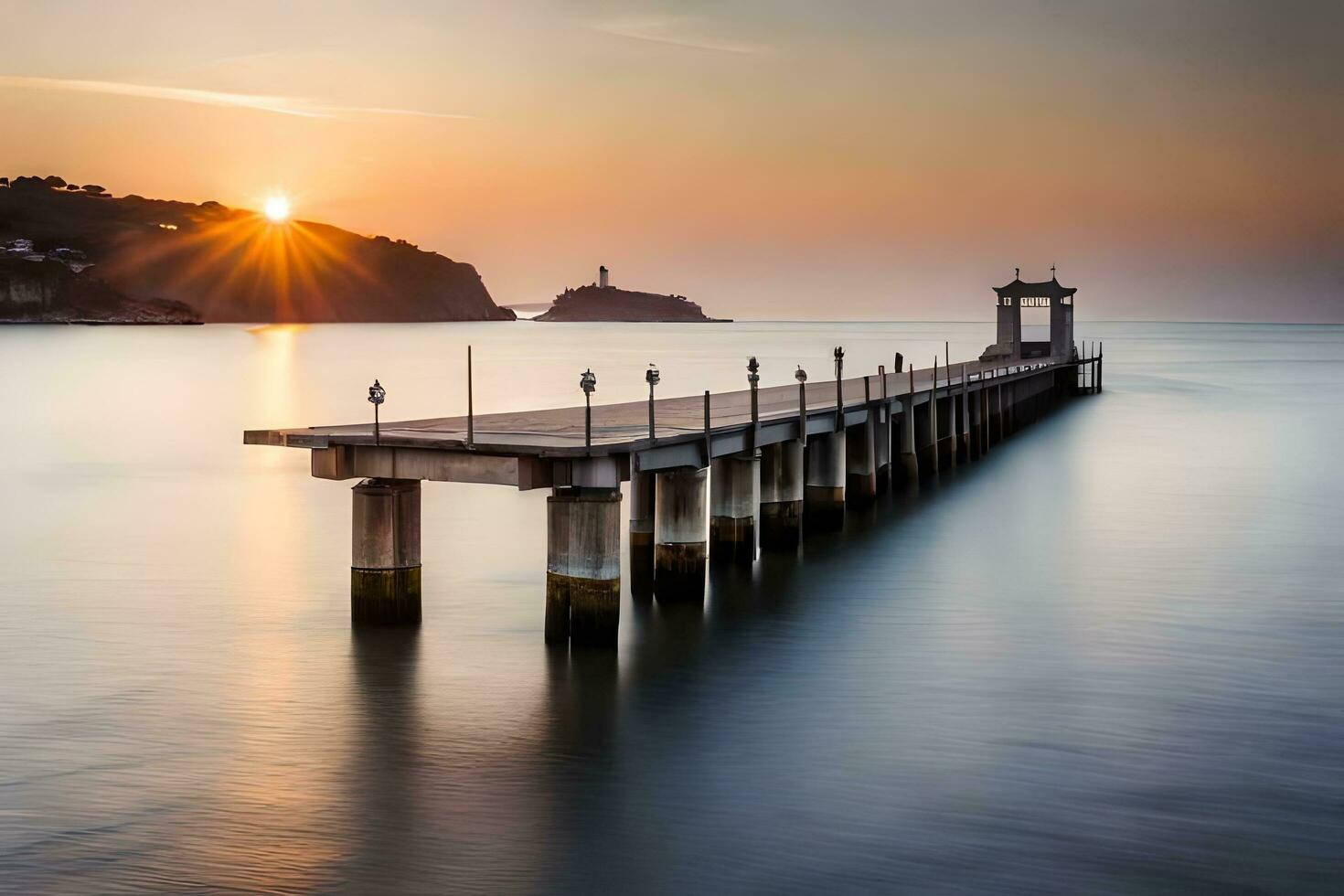 un largo muelle con el Dom ajuste terminado él. generado por ai foto