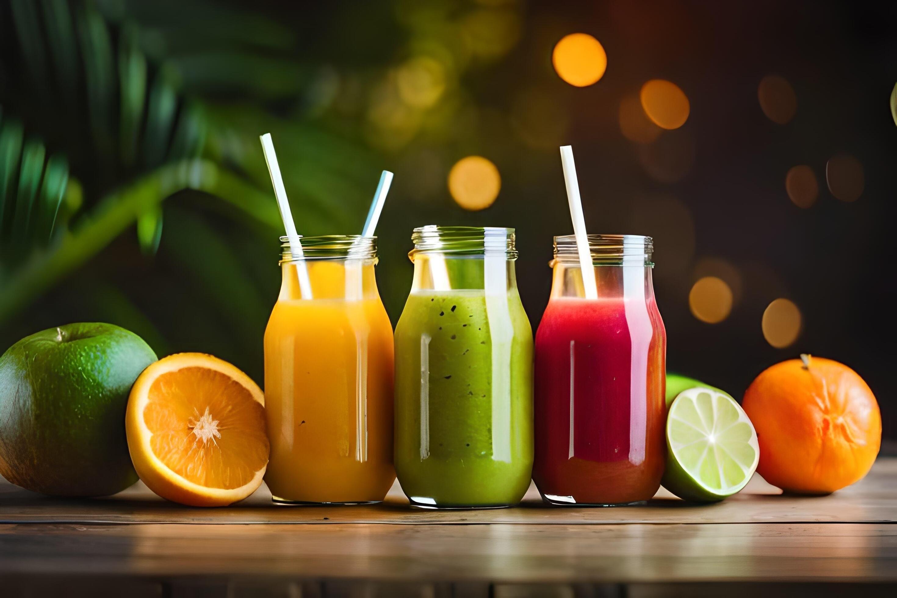 five different types of juices are shown in jars. AIGenerated 30054447