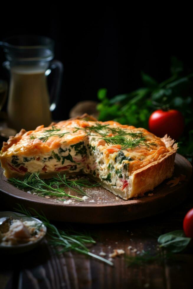 Salmon and spinach quiche photo