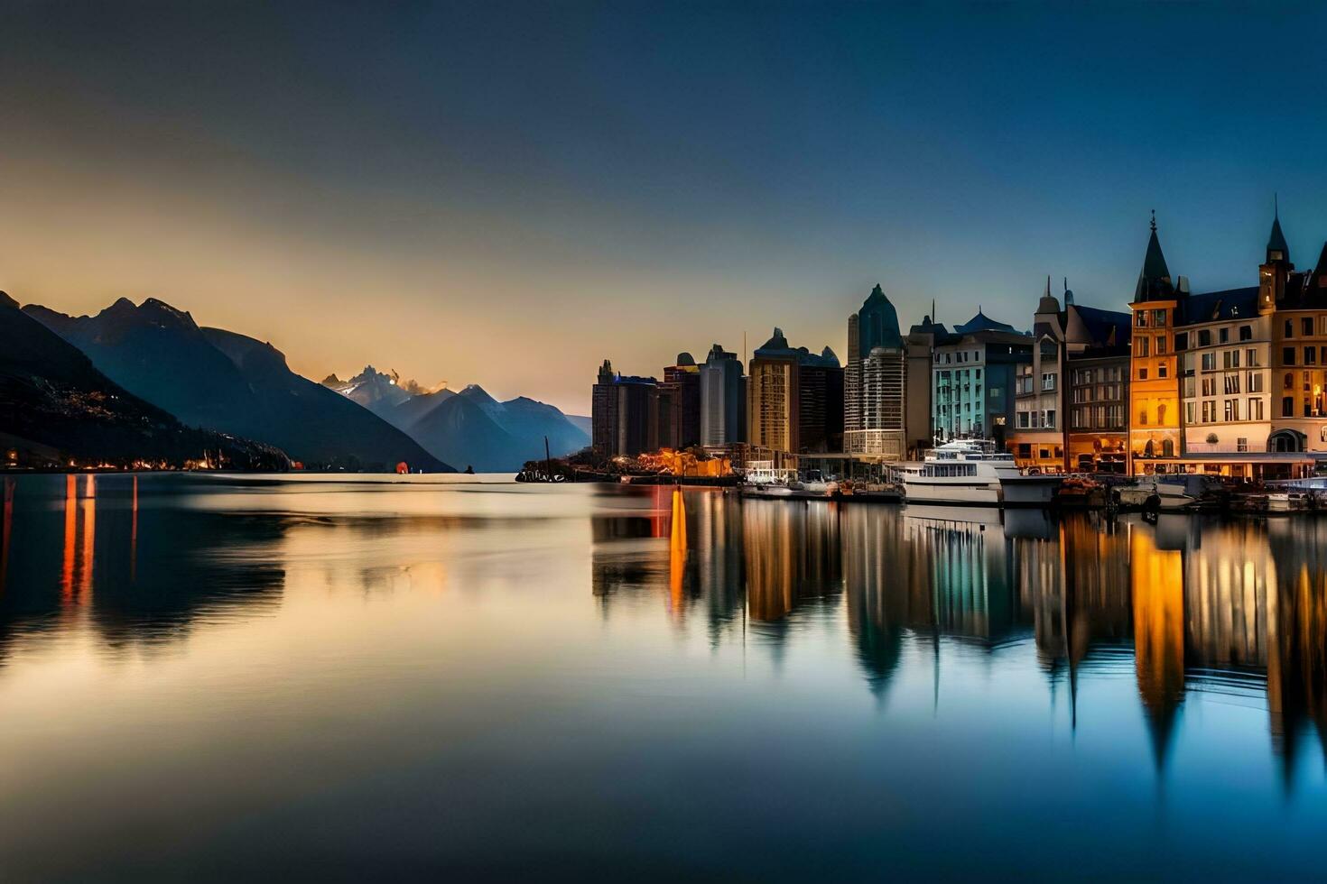 el ciudad de fjell en Noruega a oscuridad. generado por ai foto