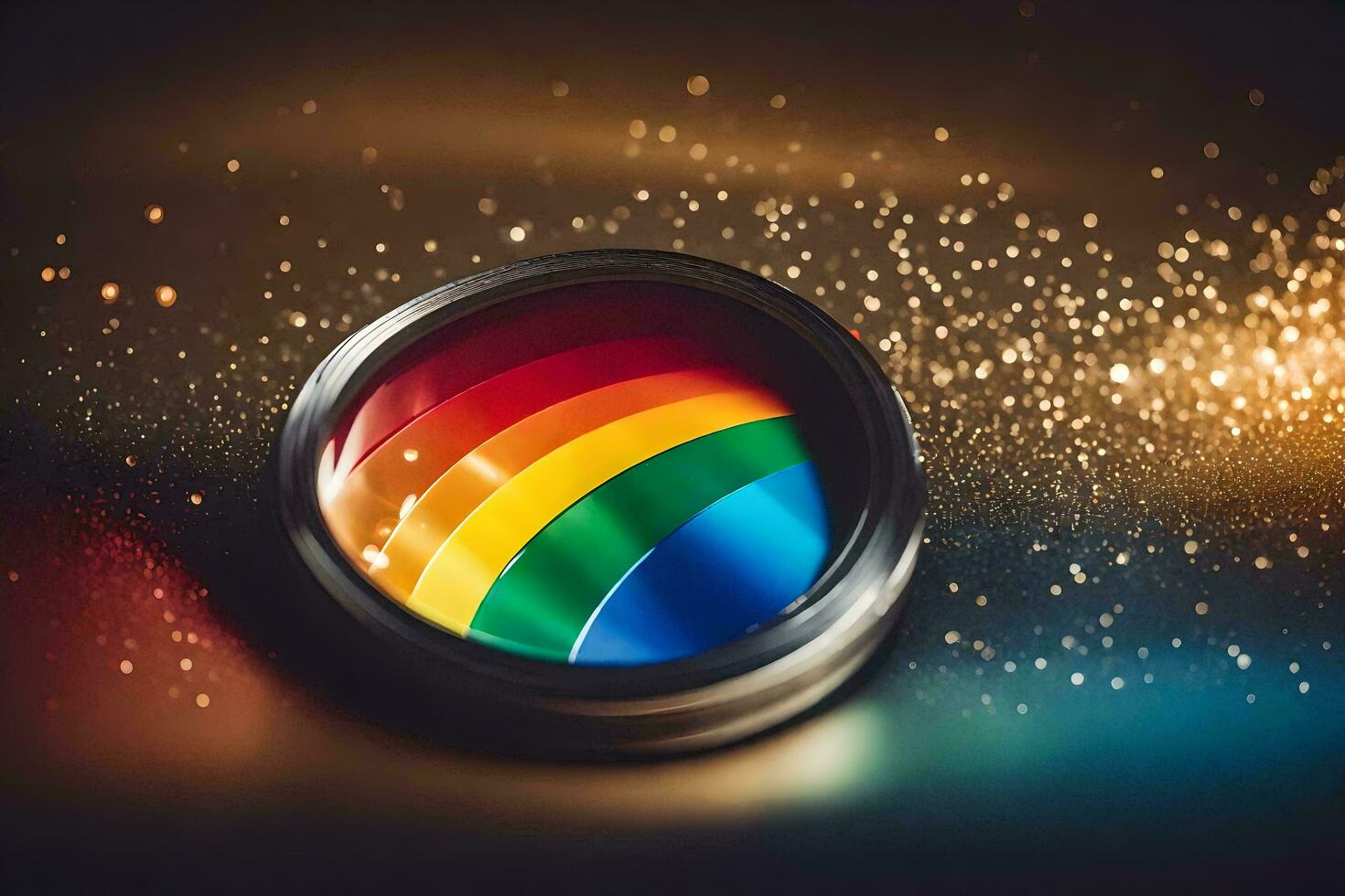 a rainbow lens with a gold background. AI-Generated photo