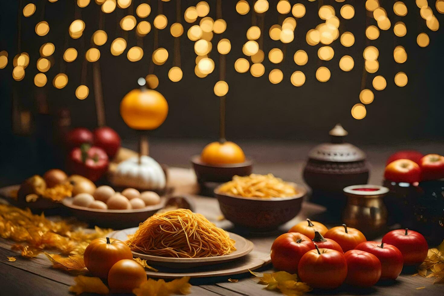 a table with food and decorations for the new year. AI-Generated photo