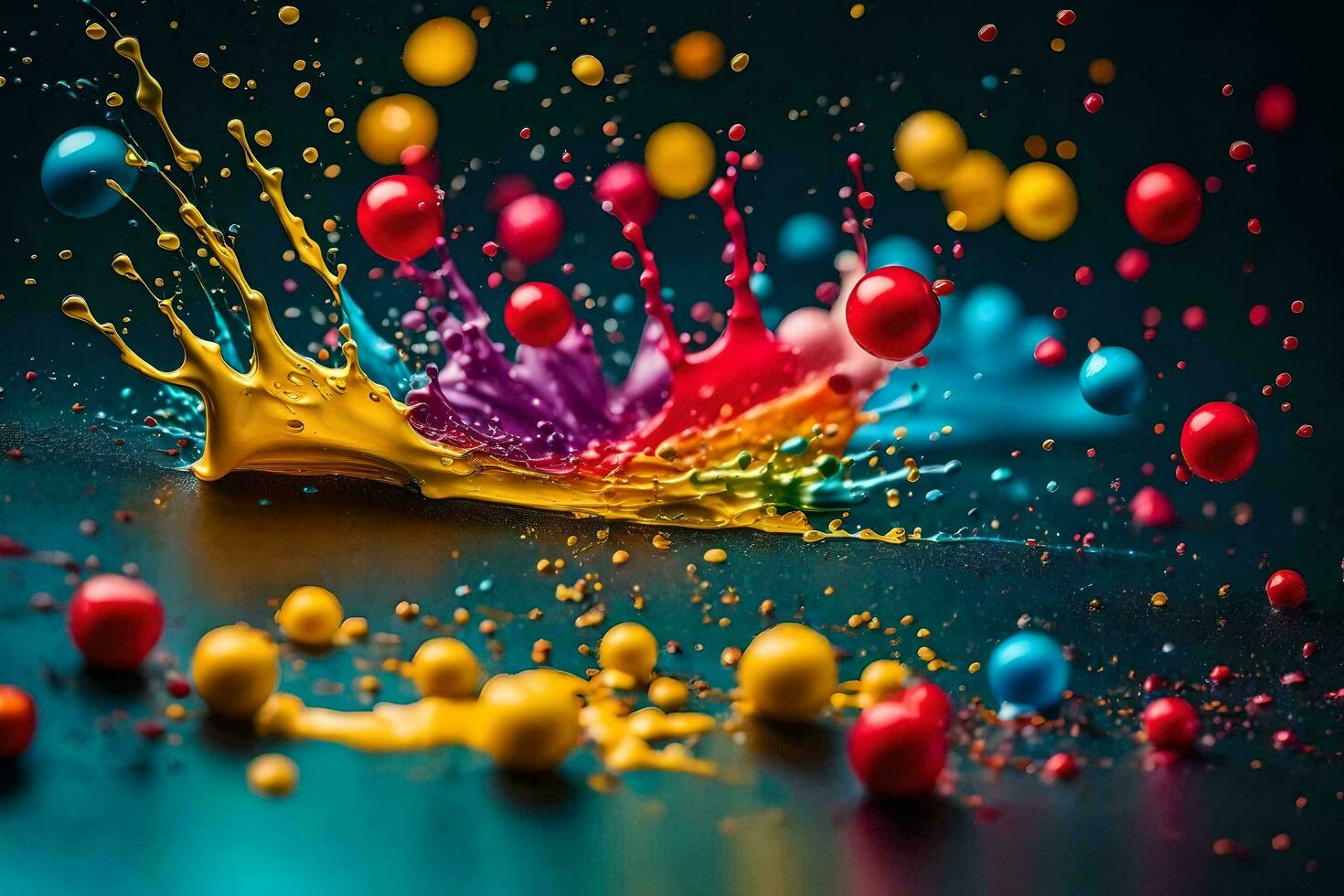 colorful paint splashes on a black background. AI-Generated photo