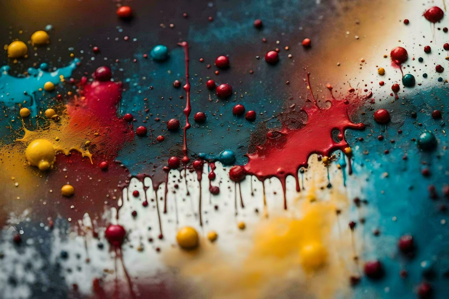 colorful paint splatters on a black background. AI-Generated photo