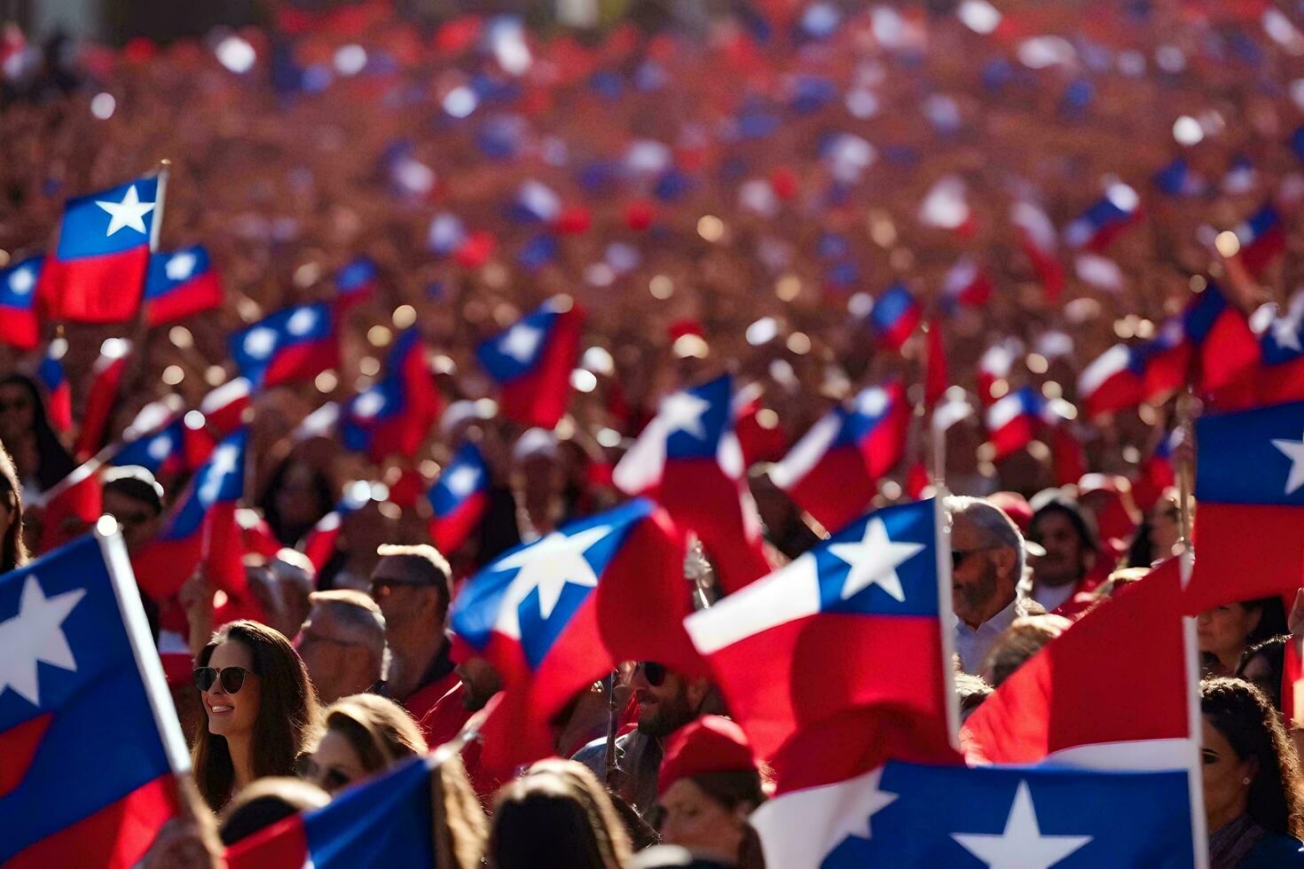 a crowd of people waving chilean flags. AI-Generated photo