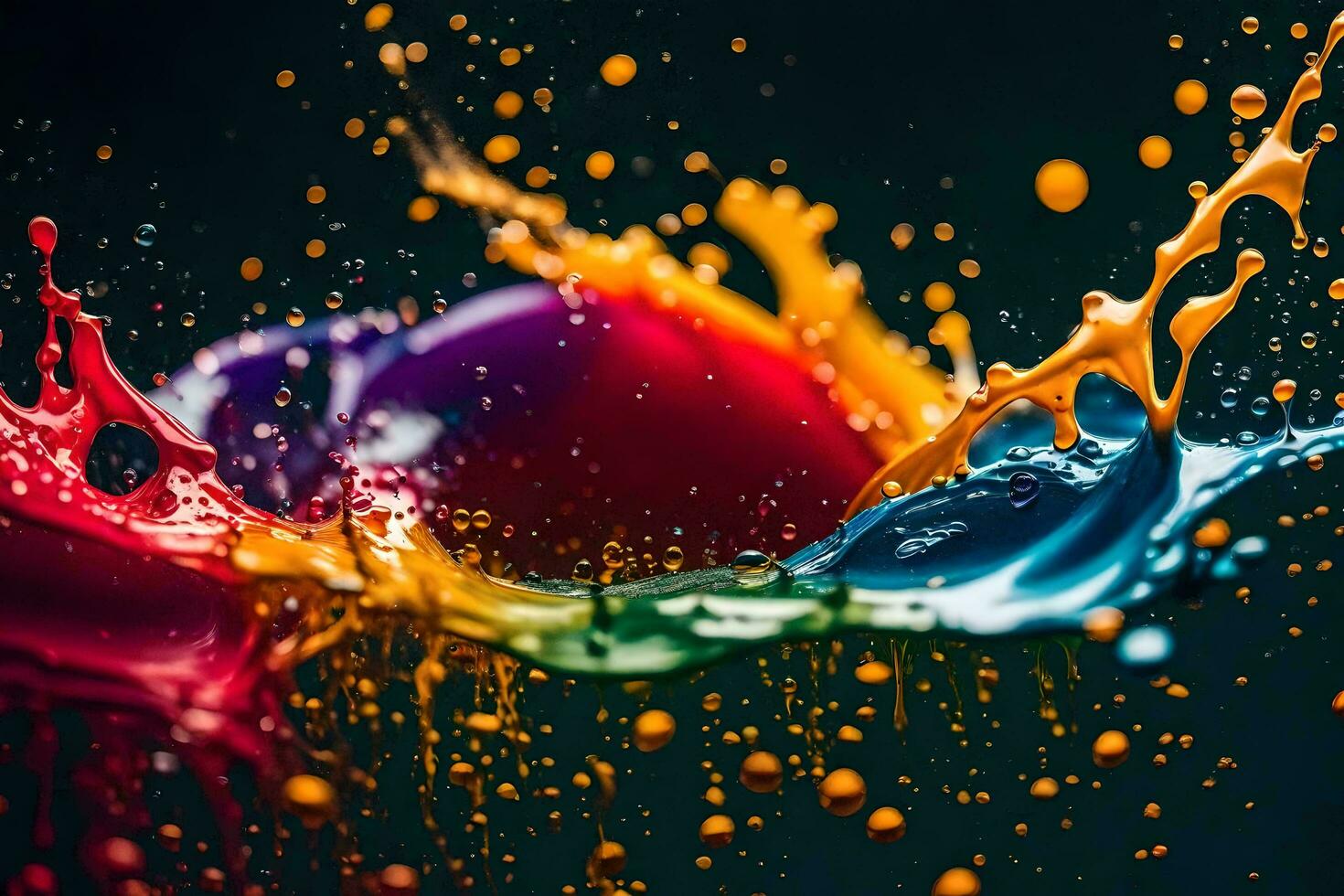 colorful paint splashes on a black background. AI-Generated photo