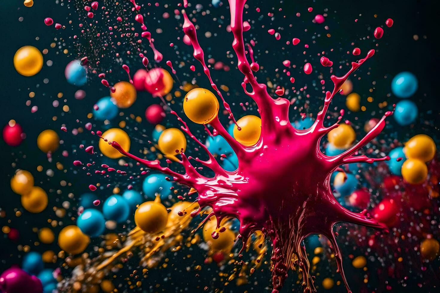 colorful paint splashes on a black background. AI-Generated photo