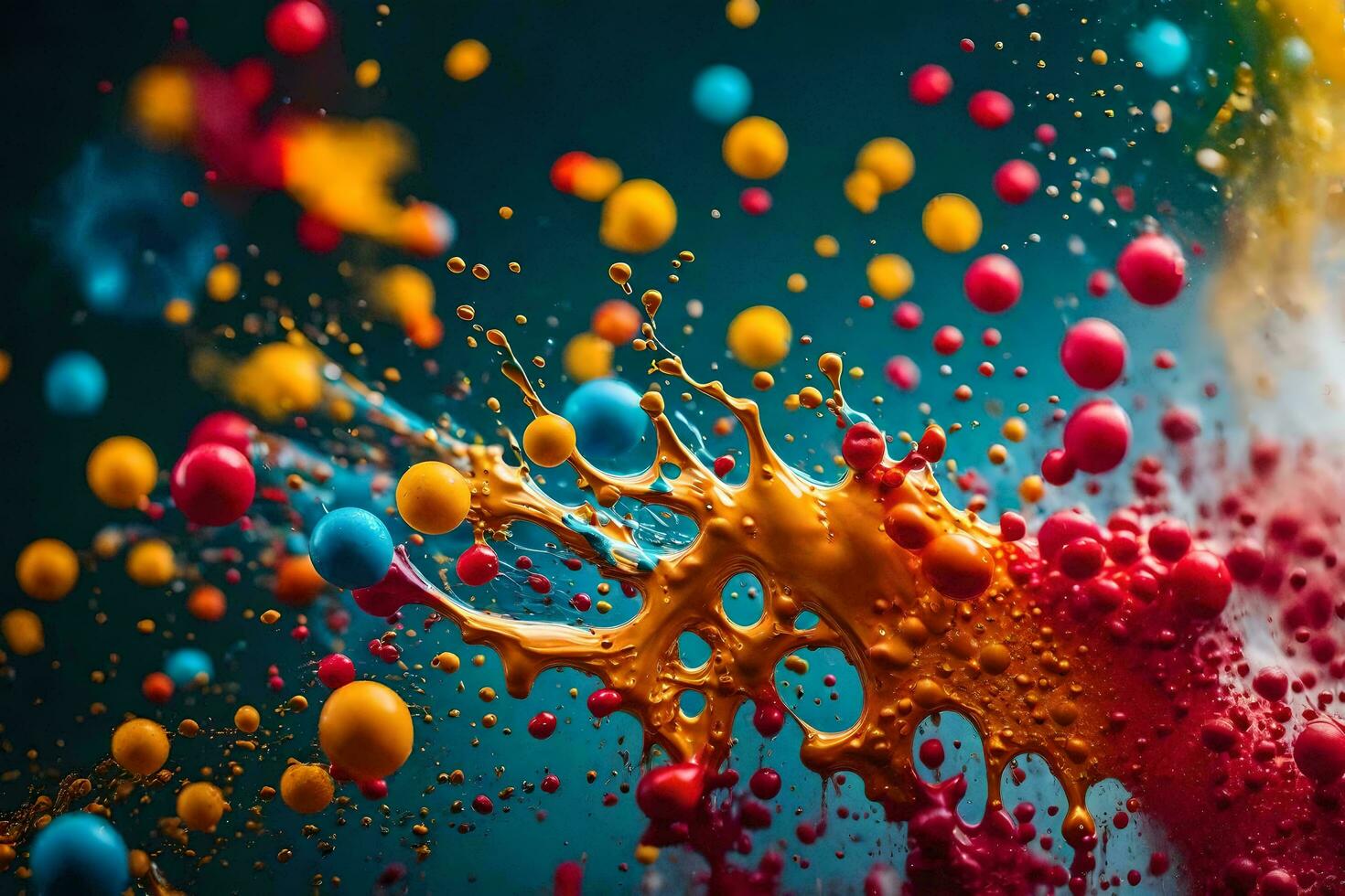 colorful paint splashes on a black background. AI-Generated photo