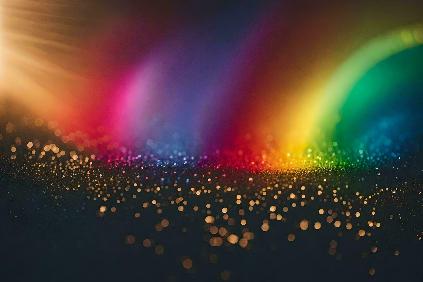 rainbow light shining over a dark background. AI-Generated photo