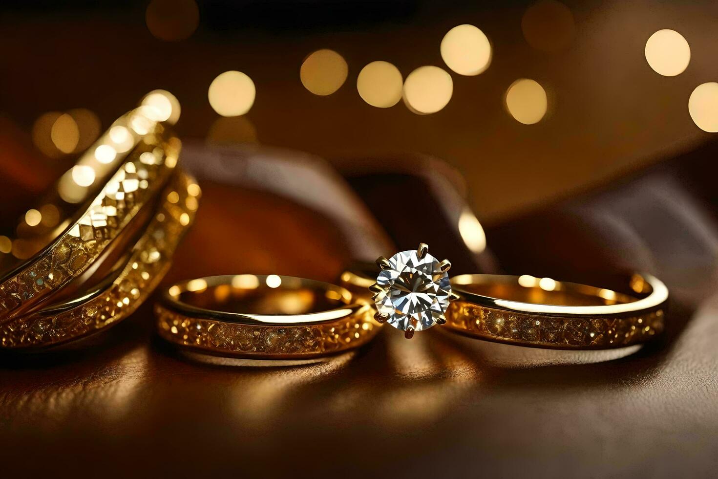 oro Boda anillos, diamante, oro, diamante anillo, hd fondo de pantalla. generado por ai foto