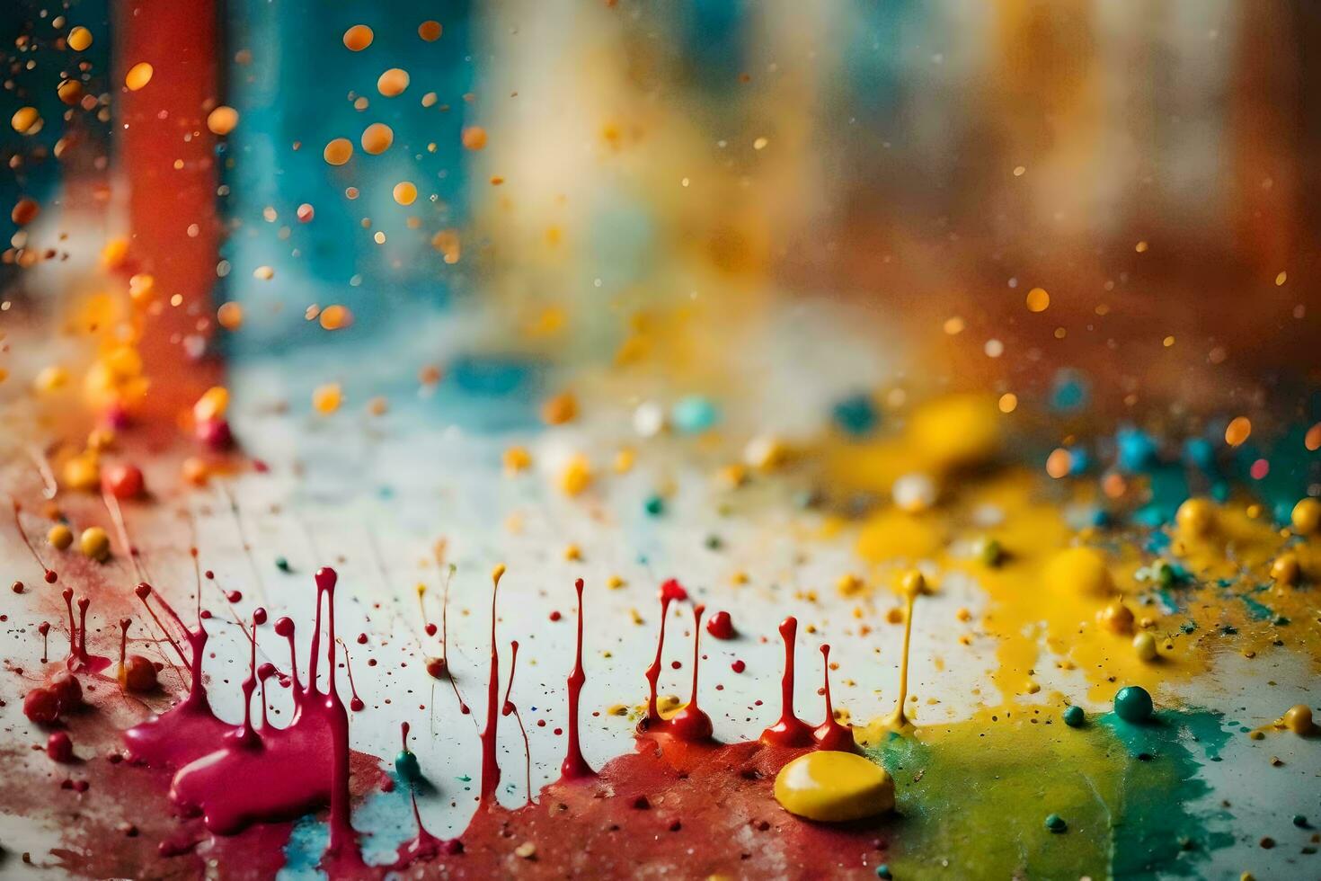 colorful paint splashes on a white background. AI-Generated photo