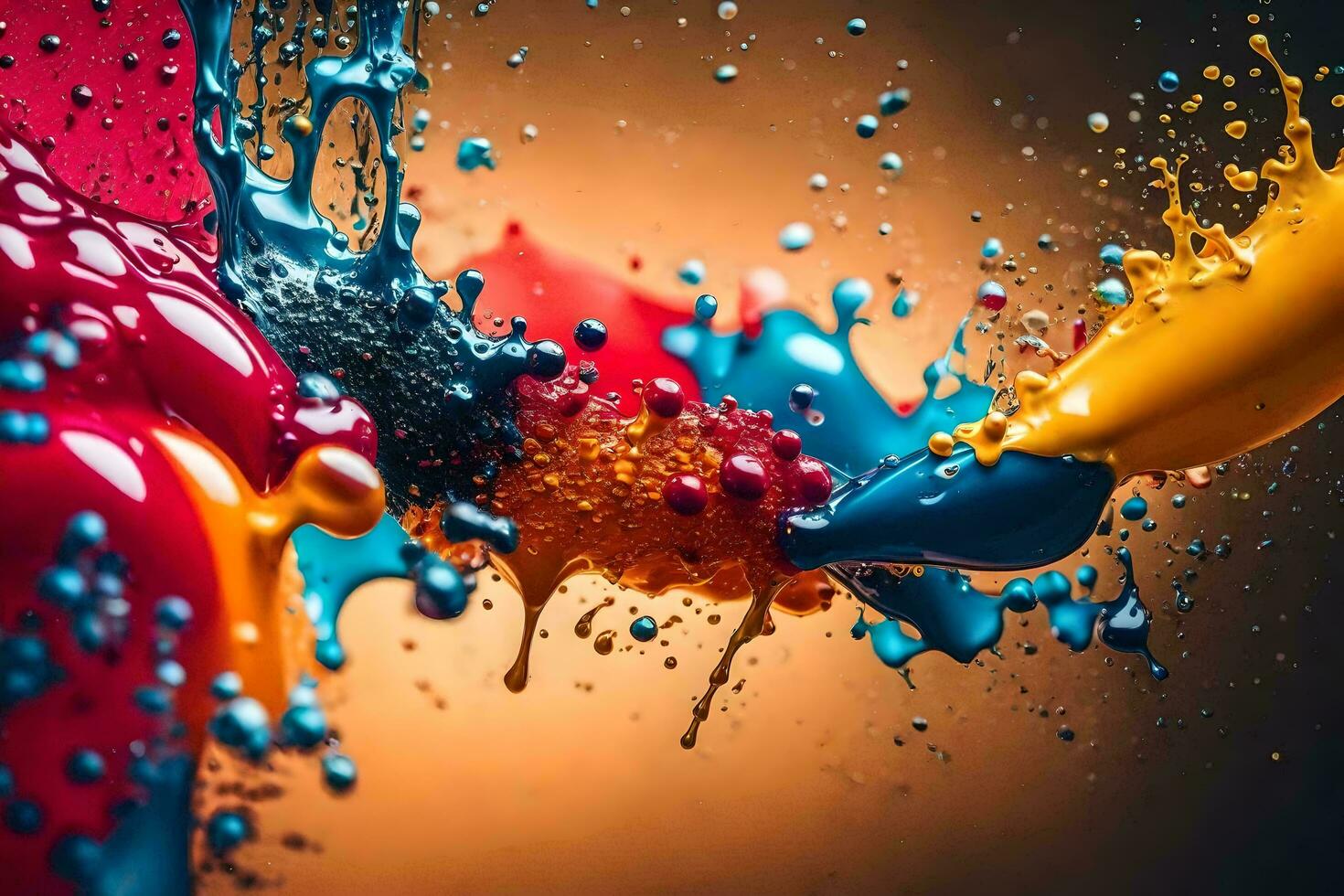 colorful paint splashes on a black background. AI-Generated photo