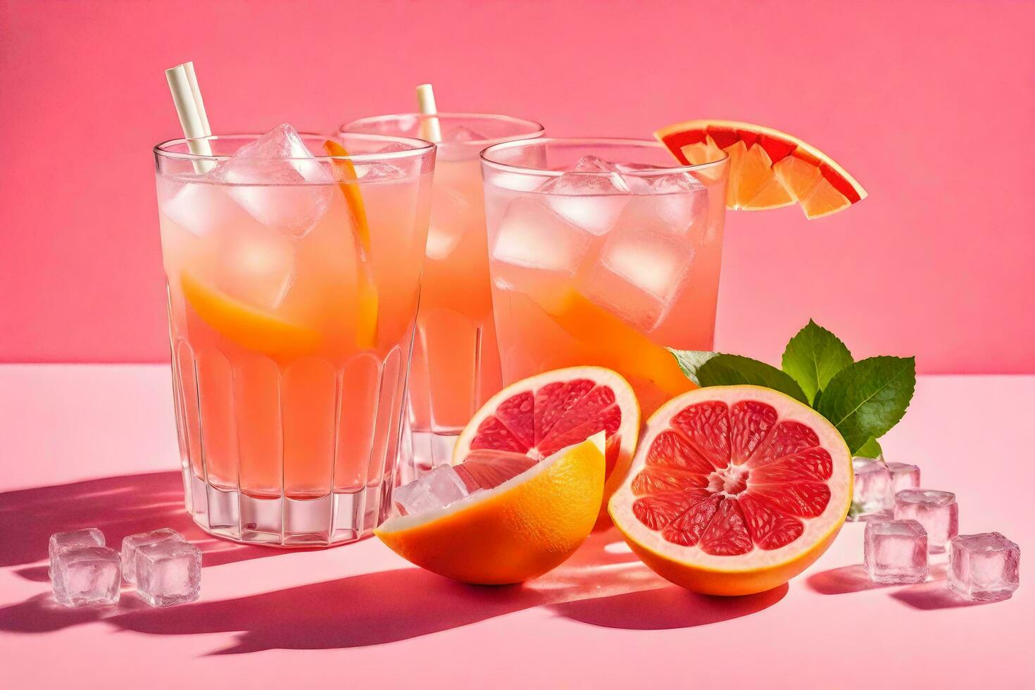 pomelo jugo con hielo cubitos y rebanadas generado por ai foto