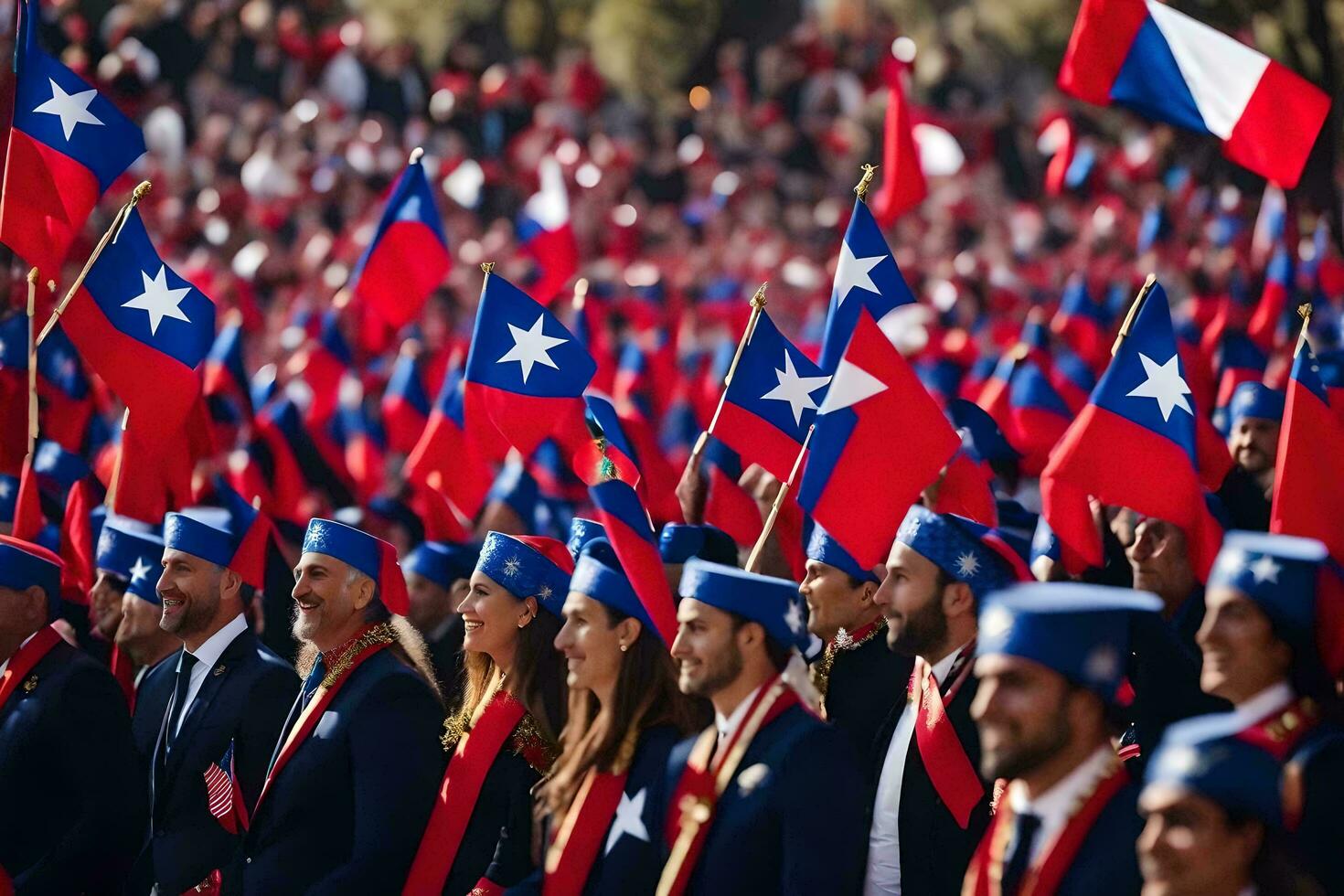 the chilean flag is held by people in a crowd. AI-Generated photo