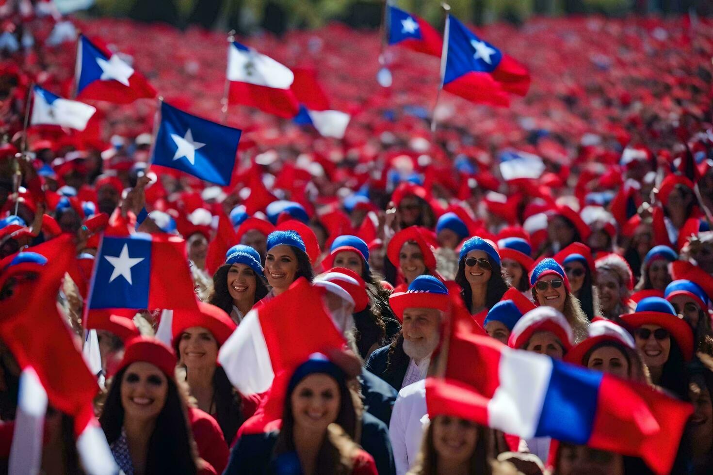 a crowd of people holding chilean flags. AI-Generated photo