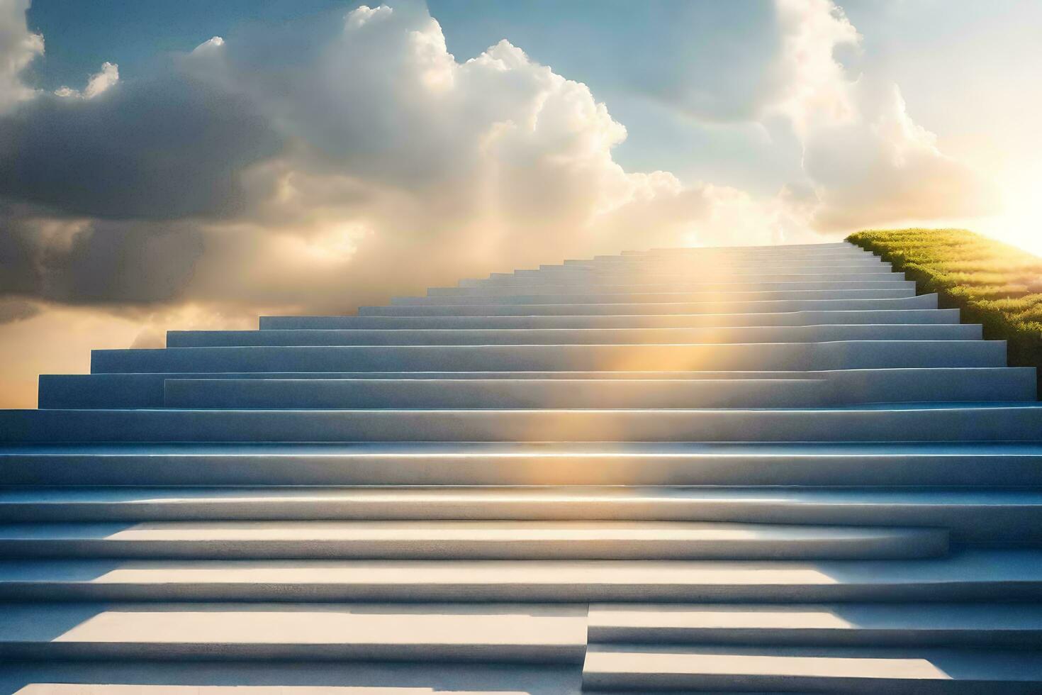 a staircase leading up to the sky with clouds in the background. AI-Generated photo