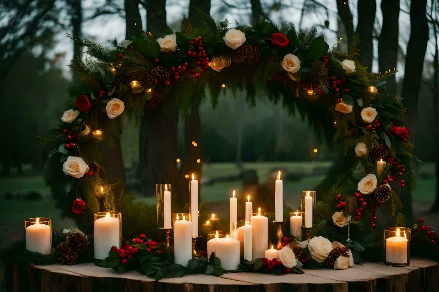 a wedding ceremony with candles and flowers. AI-Generated photo