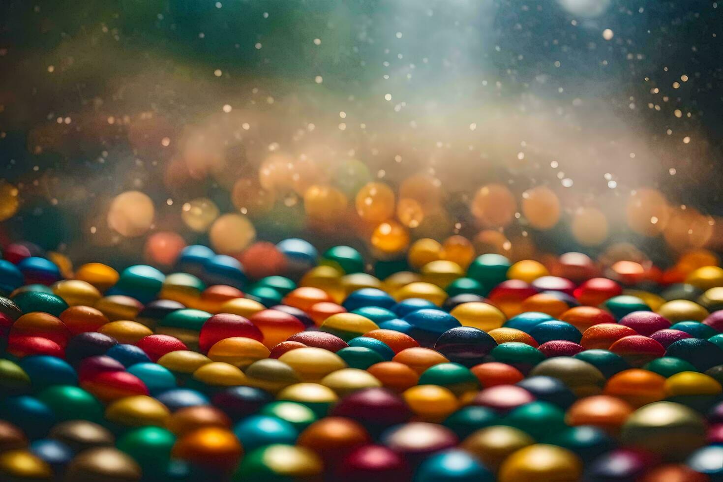 colorful candy balls on a dark background. AI-Generated photo