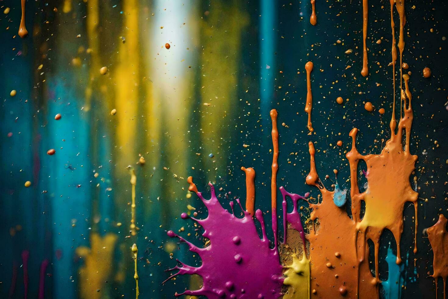 colorful paint splashes on a dark background. AI-Generated photo