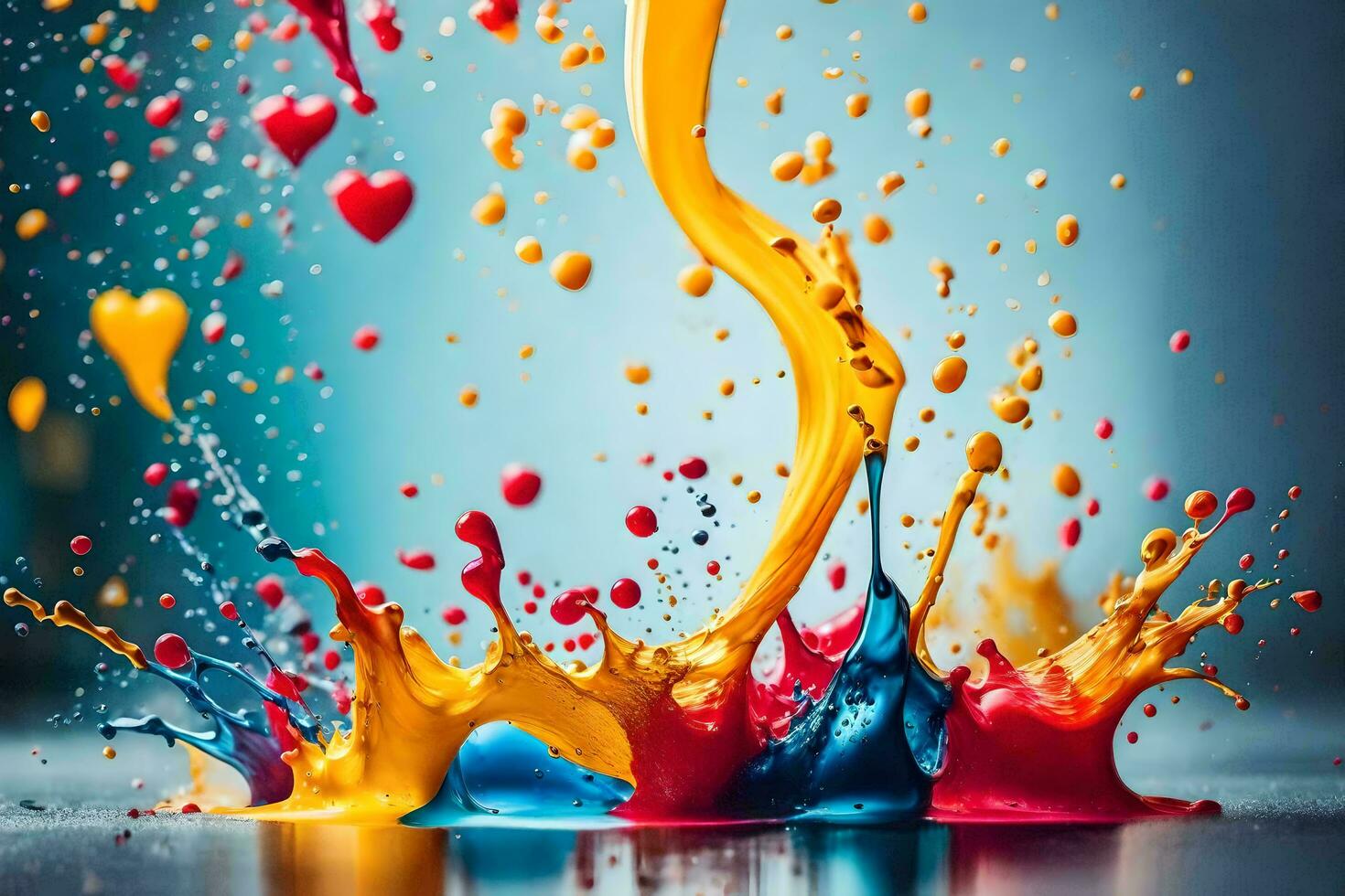colorful paint splashes on a dark background. AI-Generated photo