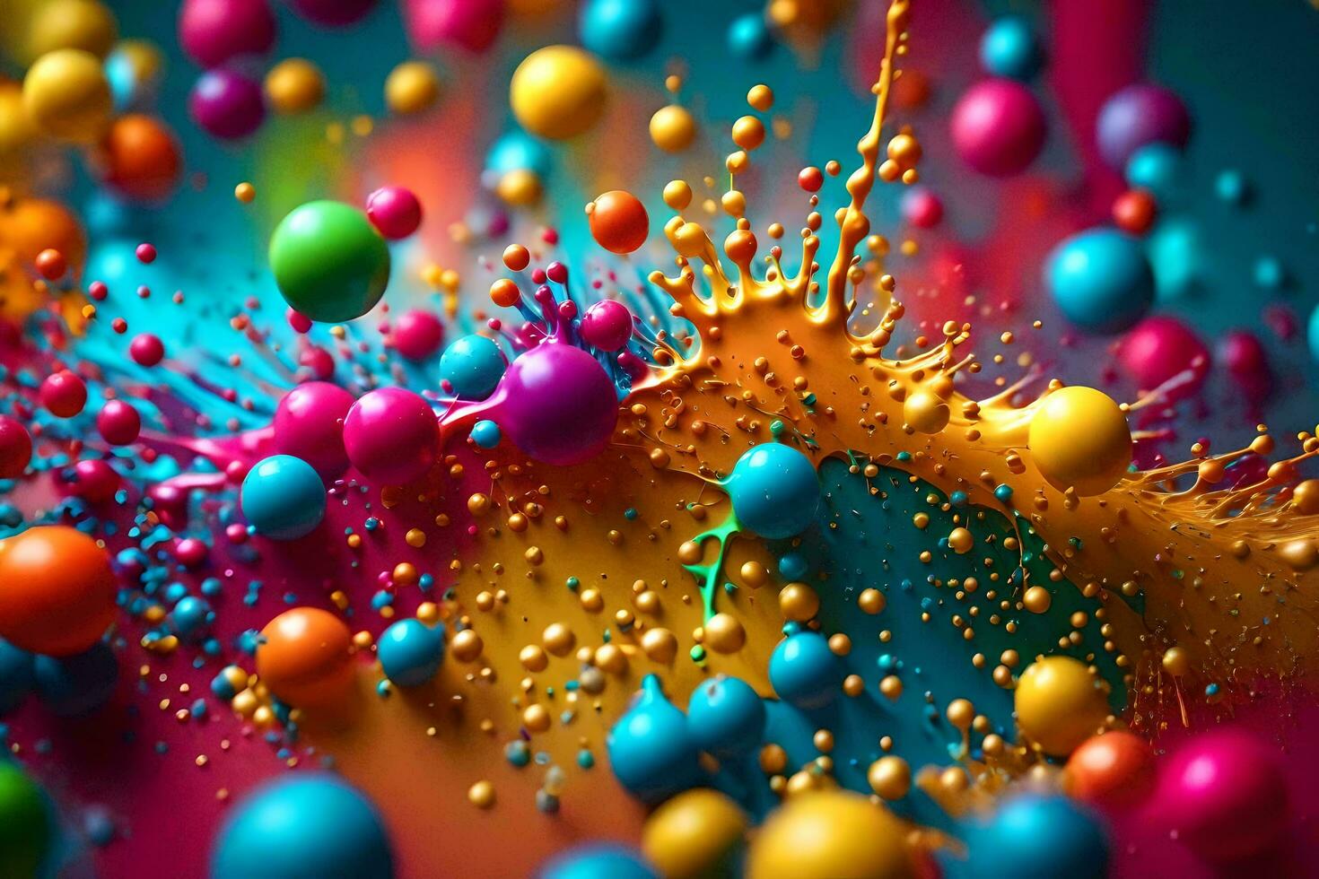 colorful balls and paint splashes on a colorful background. AI-Generated photo