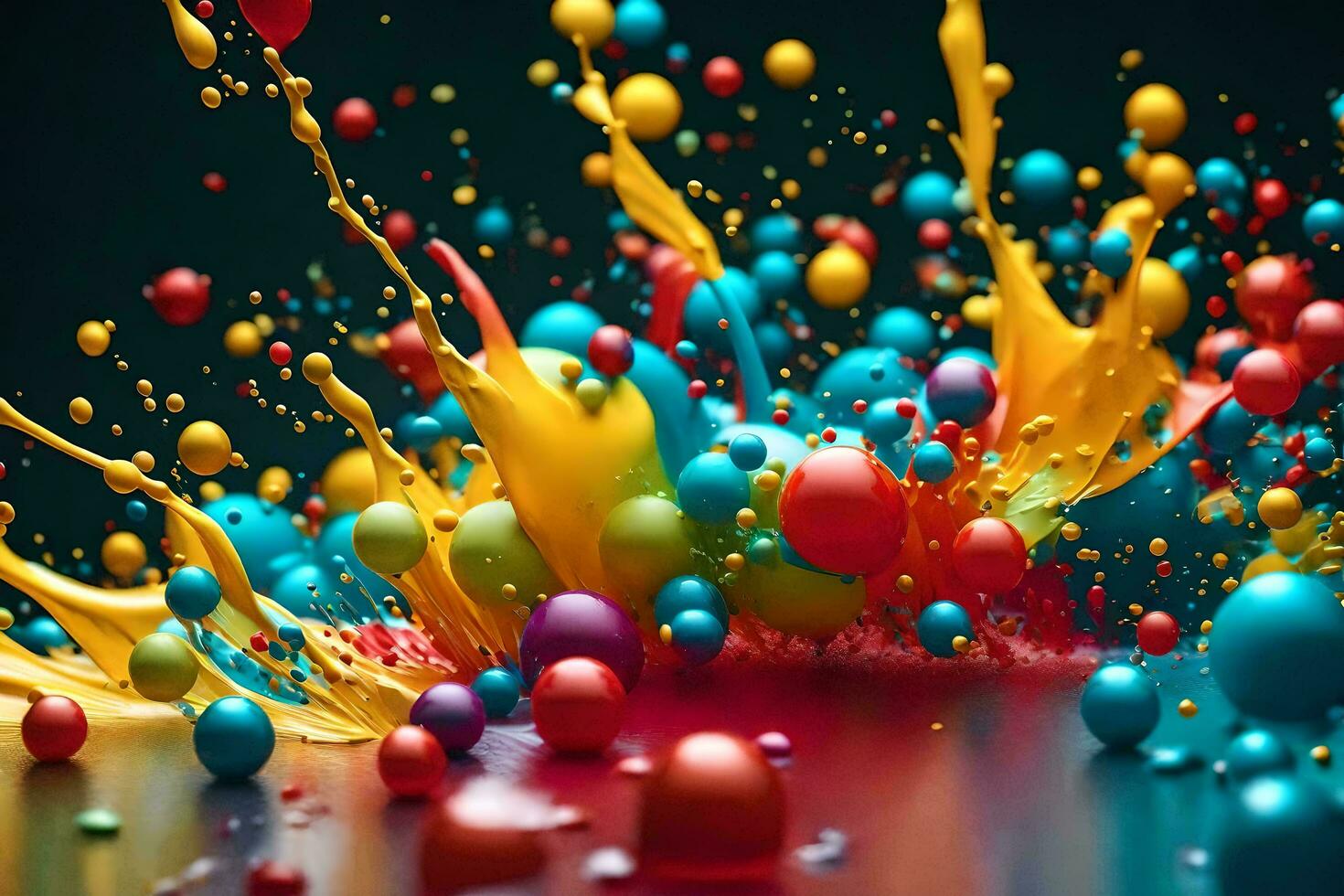 colorful balls are splashing into the air. AI-Generated photo