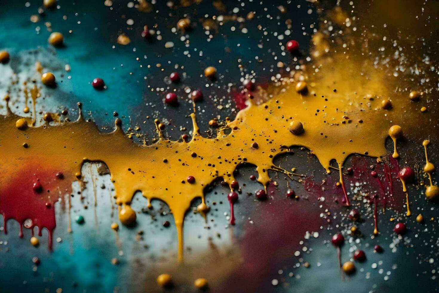 abstract background with colorful paint splashes and drops. AI-Generated photo