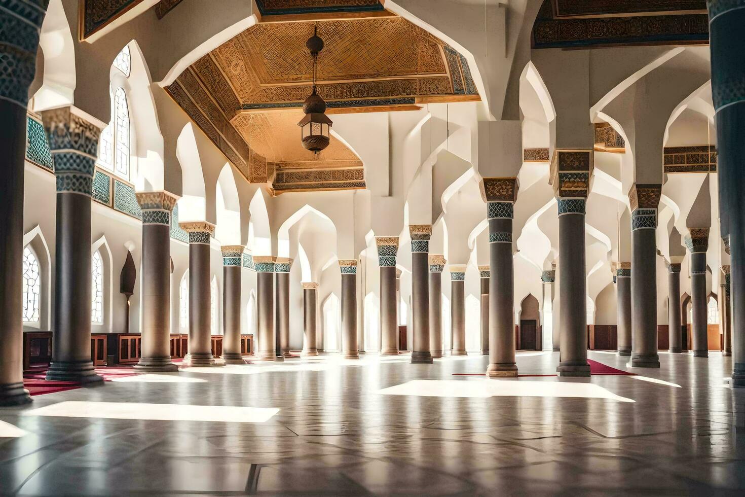 el interior de un mezquita con columnas y arcos generado por ai foto