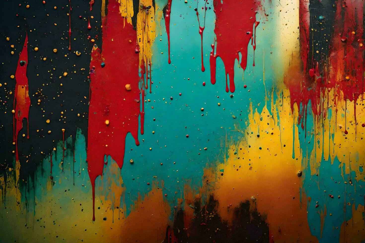 a painting with colorful paint dripping down the wall. AI-Generated photo