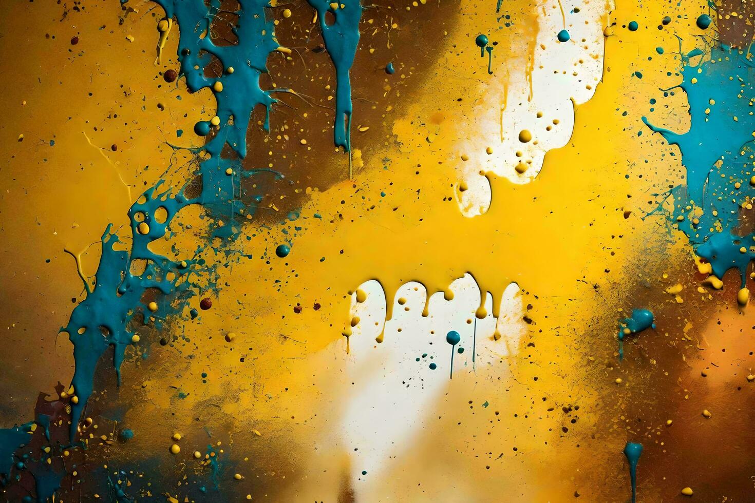 un pintura de un amarillo y azul pintar salpicar. generado por ai foto