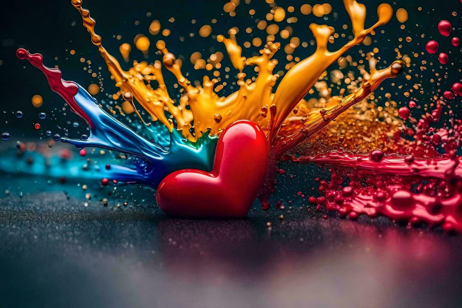 colorful paint splashes on a heart. AI-Generated photo
