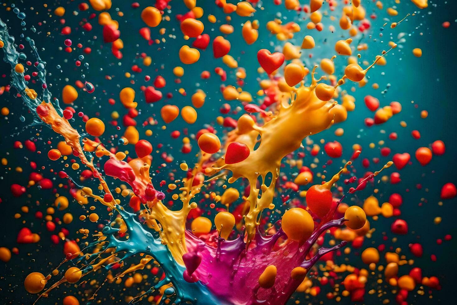 colorful paint splashes on a black background. AI-Generated photo