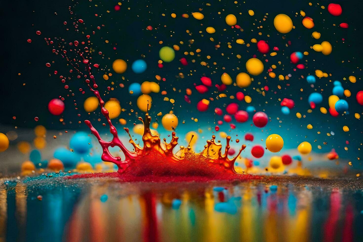 colorful paint splashes on a black background. AI-Generated photo