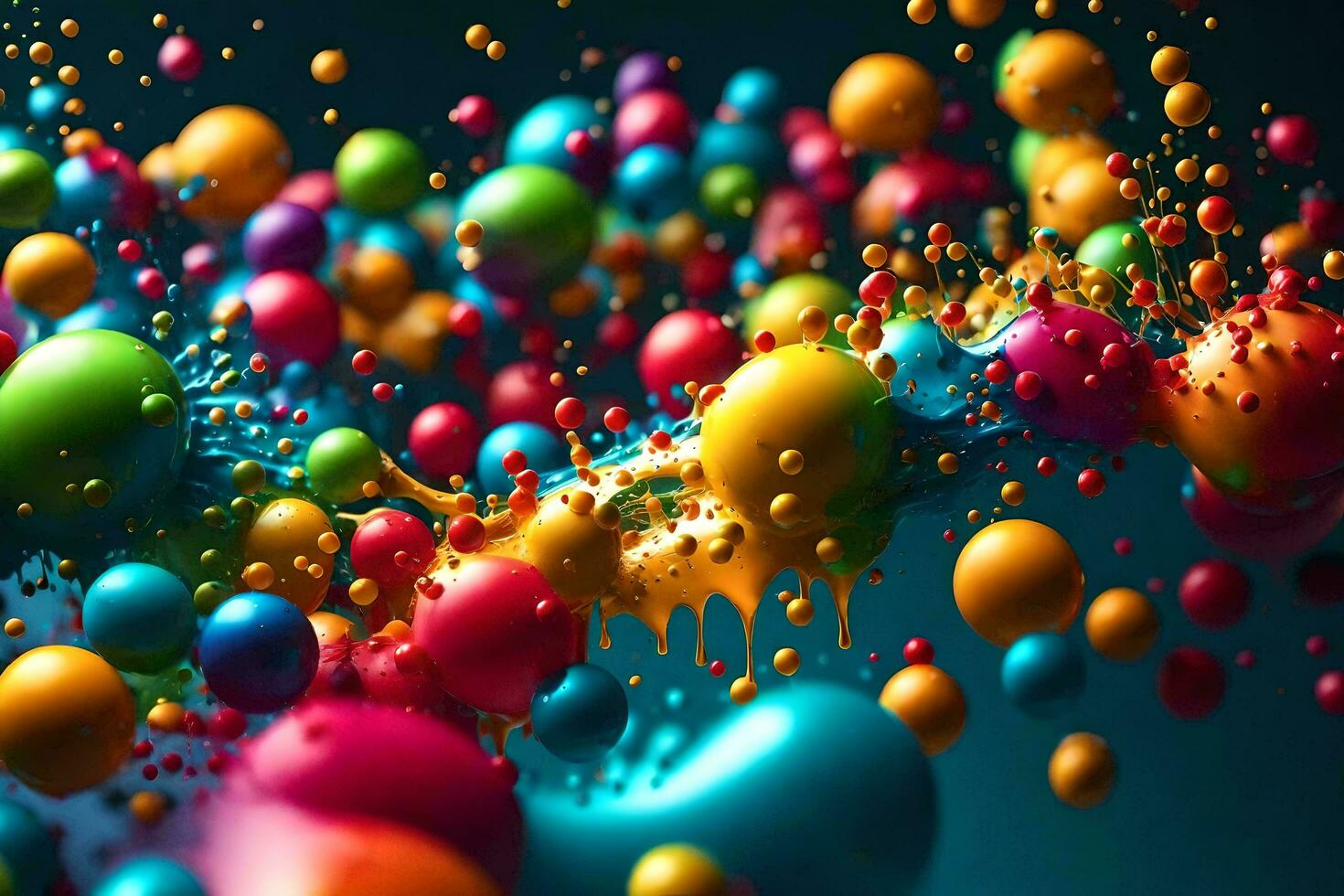 colorful bubbles and paint splashes on a black background. AI-Generated photo
