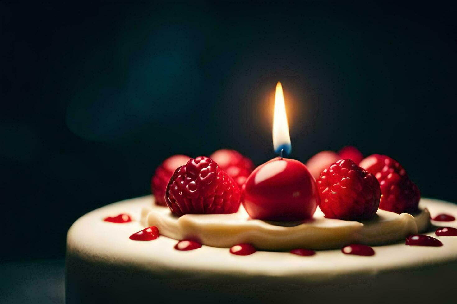 a birthday cake with a single candle. AI-Generated photo