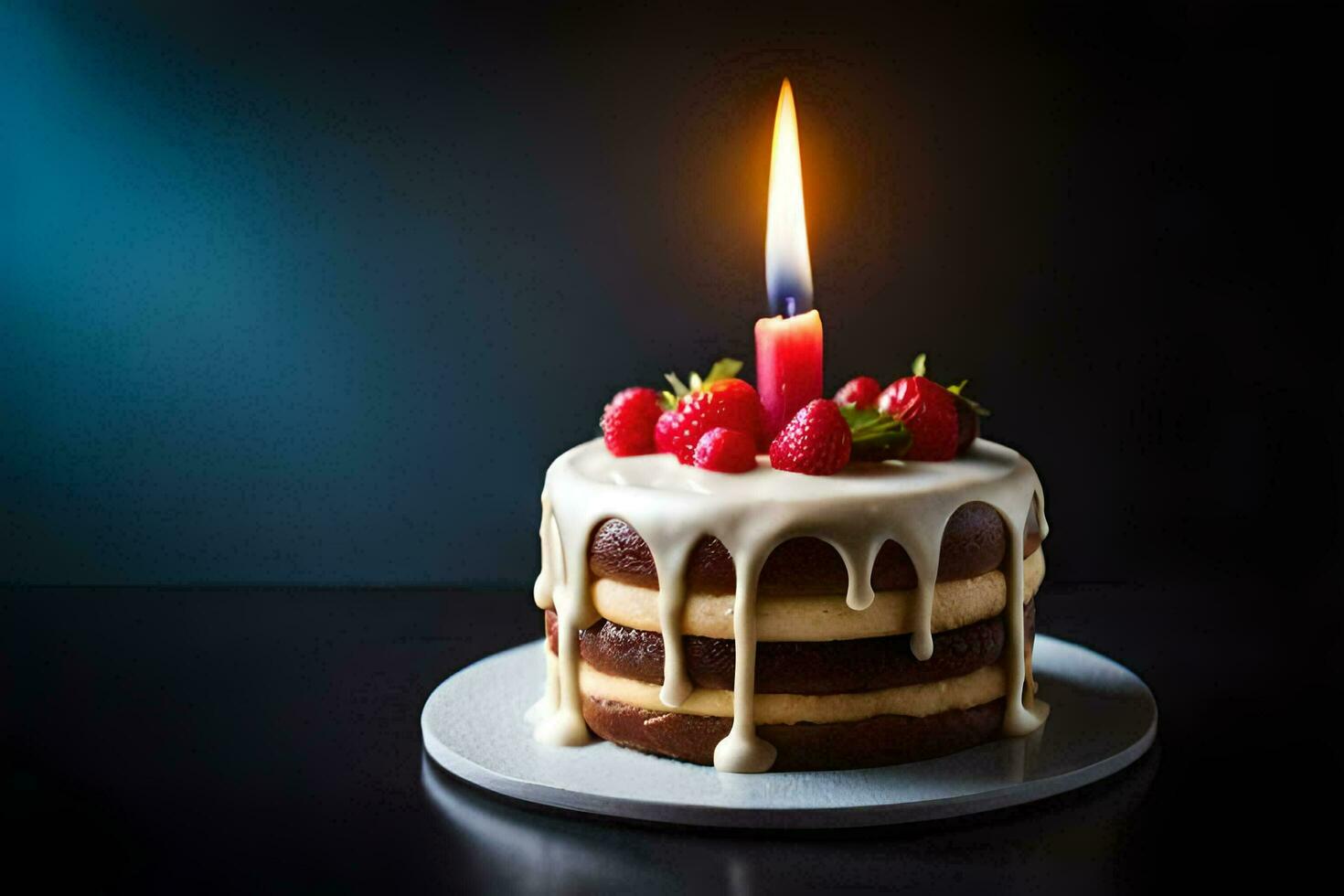 un cumpleaños pastel con un vela en cima. generado por ai foto