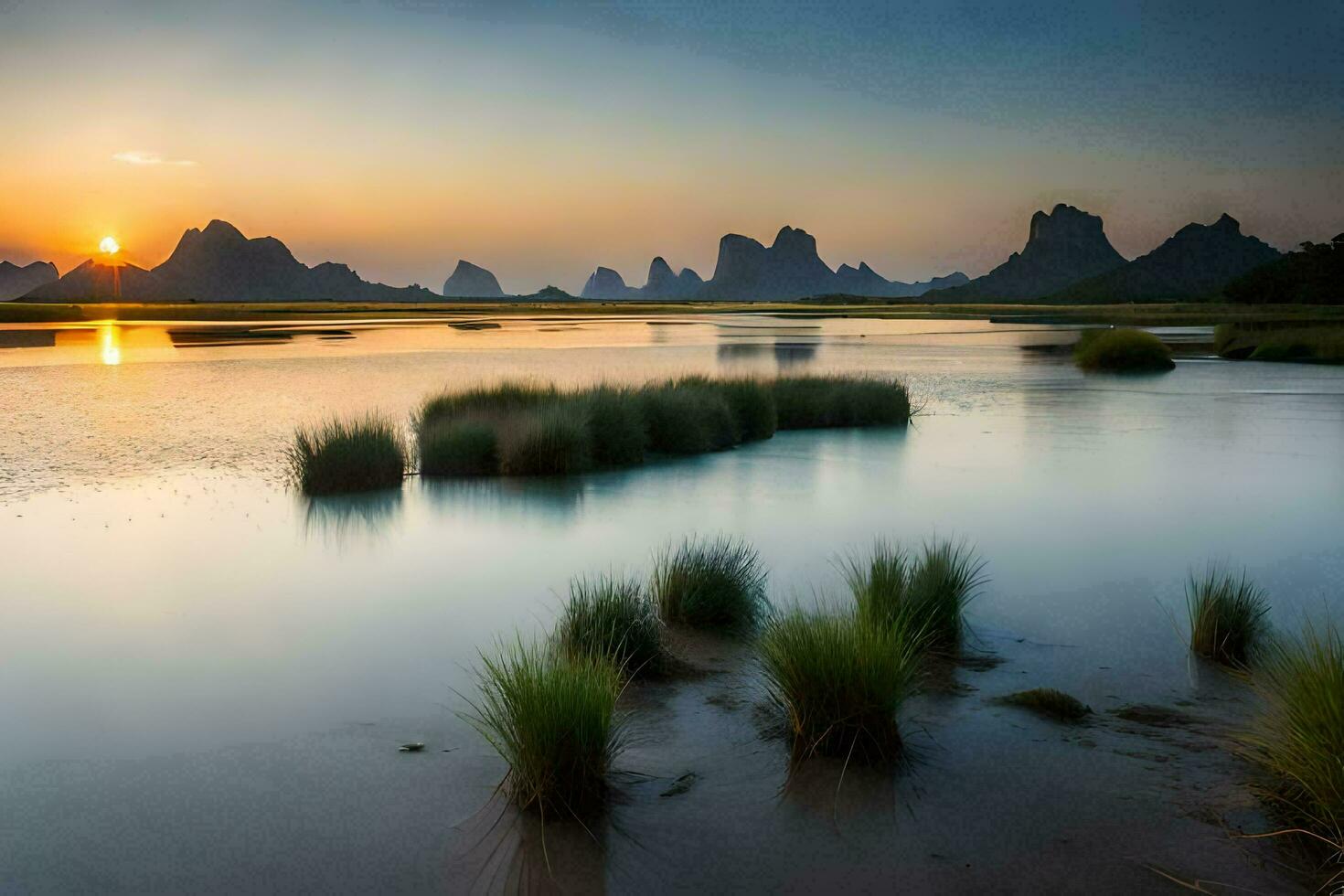 el Dom conjuntos terminado un río y montañas. generado por ai foto