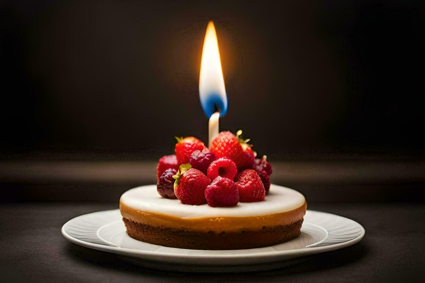 a birthday cake with a single candle. AI-Generated photo