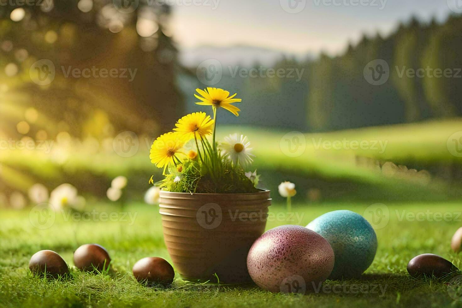 easter eggs in a vase. AI-Generated photo