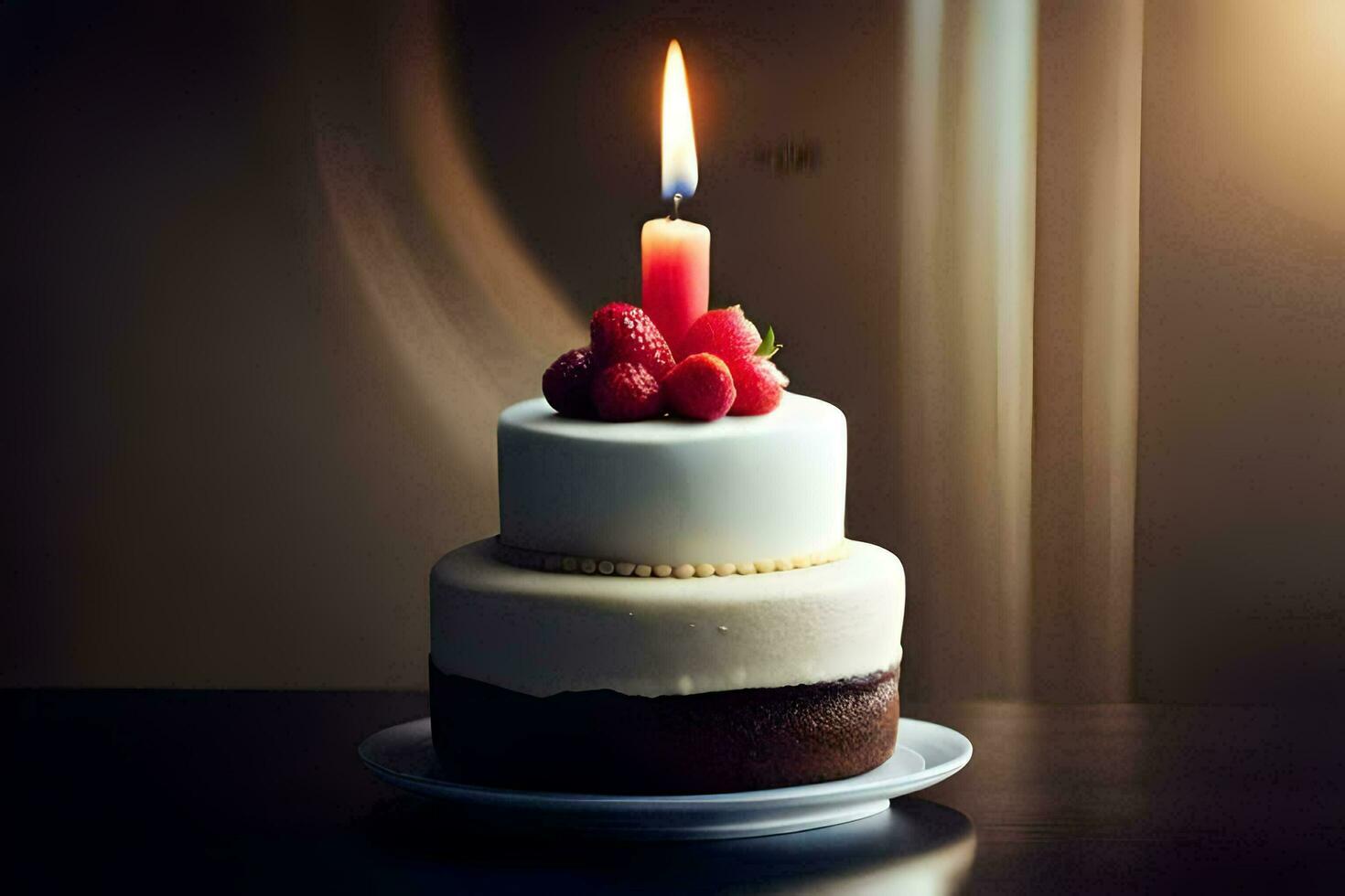 a birthday cake with a candle on top. AI-Generated photo