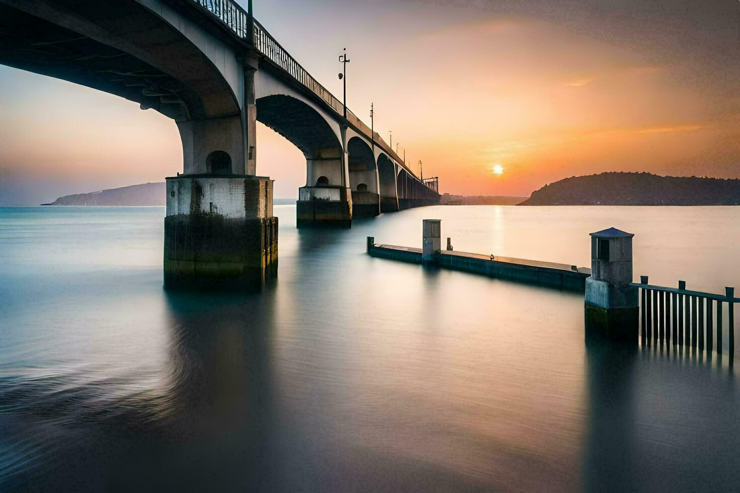 el puente a puesta de sol. generado por ai foto