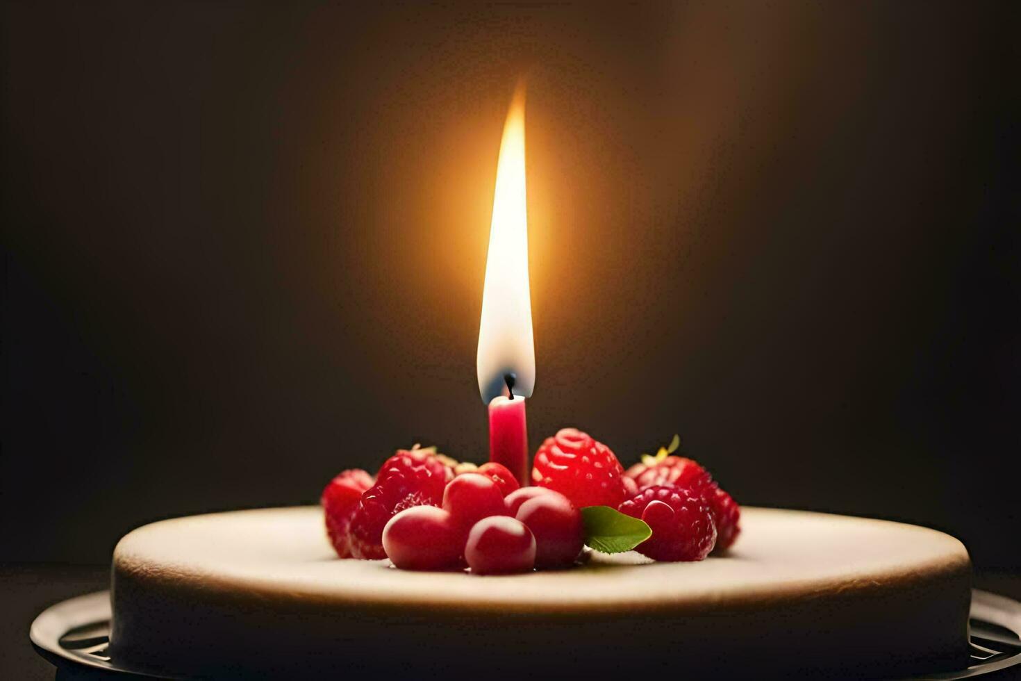 a birthday cake with a single candle. AI-Generated photo