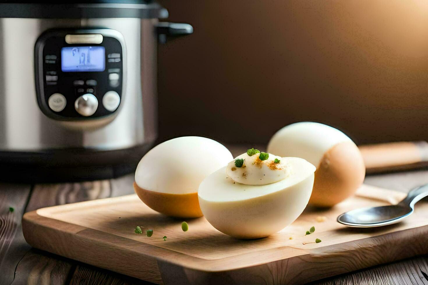 instant pot egg poacher on a cutting board. AI-Generated photo