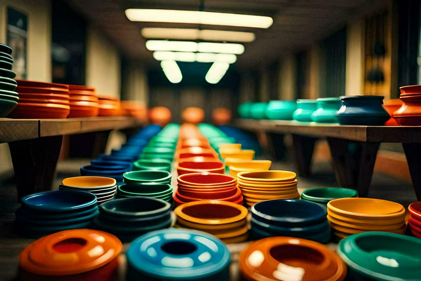 colorful bowls in a room. AI-Generated photo