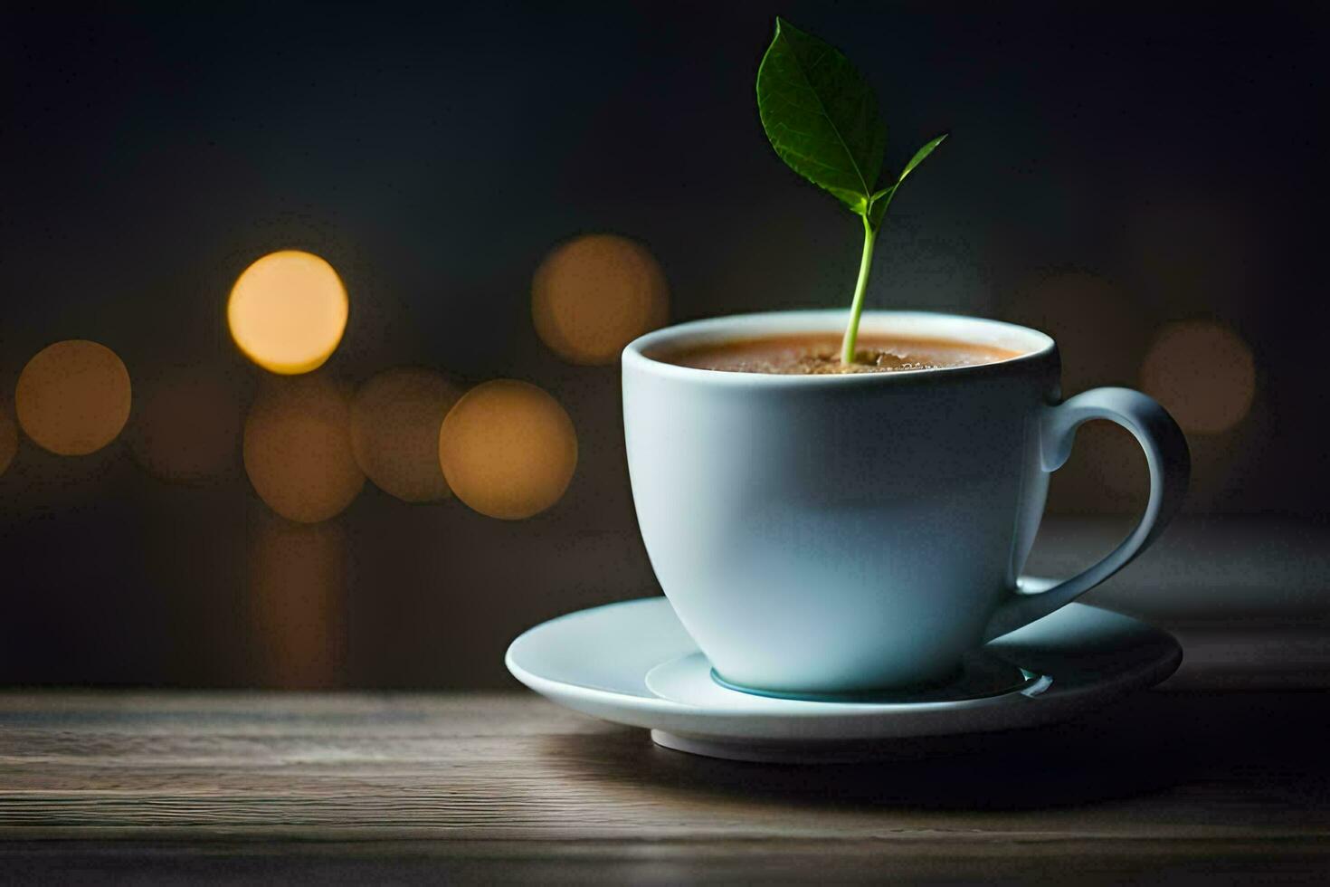 a coffee cup with a plant growing out of it. AI-Generated photo