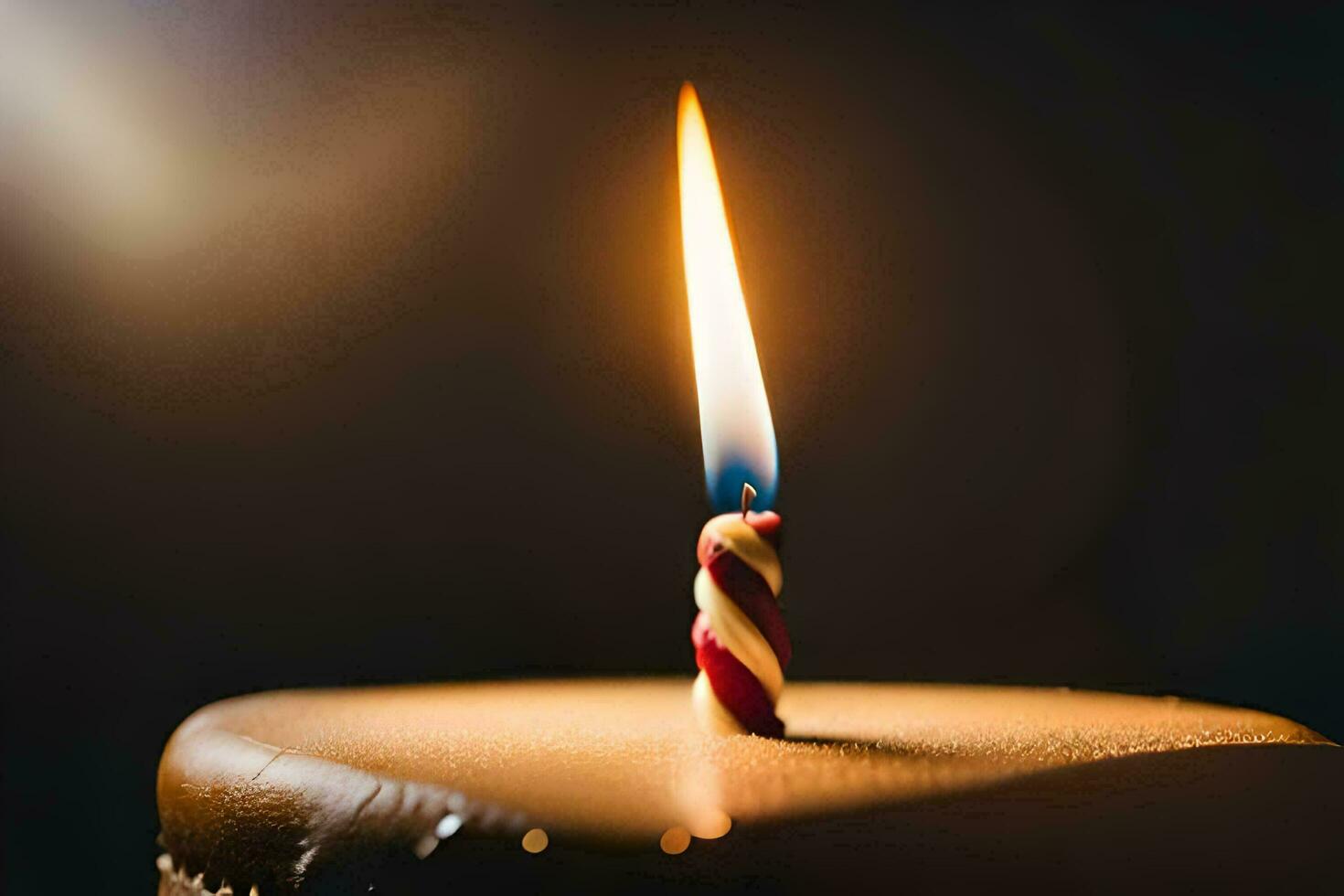 a single candle is lit on a birthday cake. AI-Generated photo