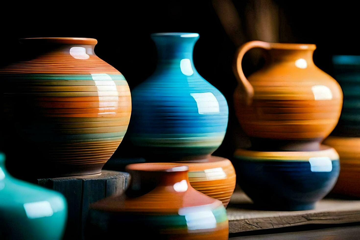 colorful vases on a shelf. AI-Generated photo