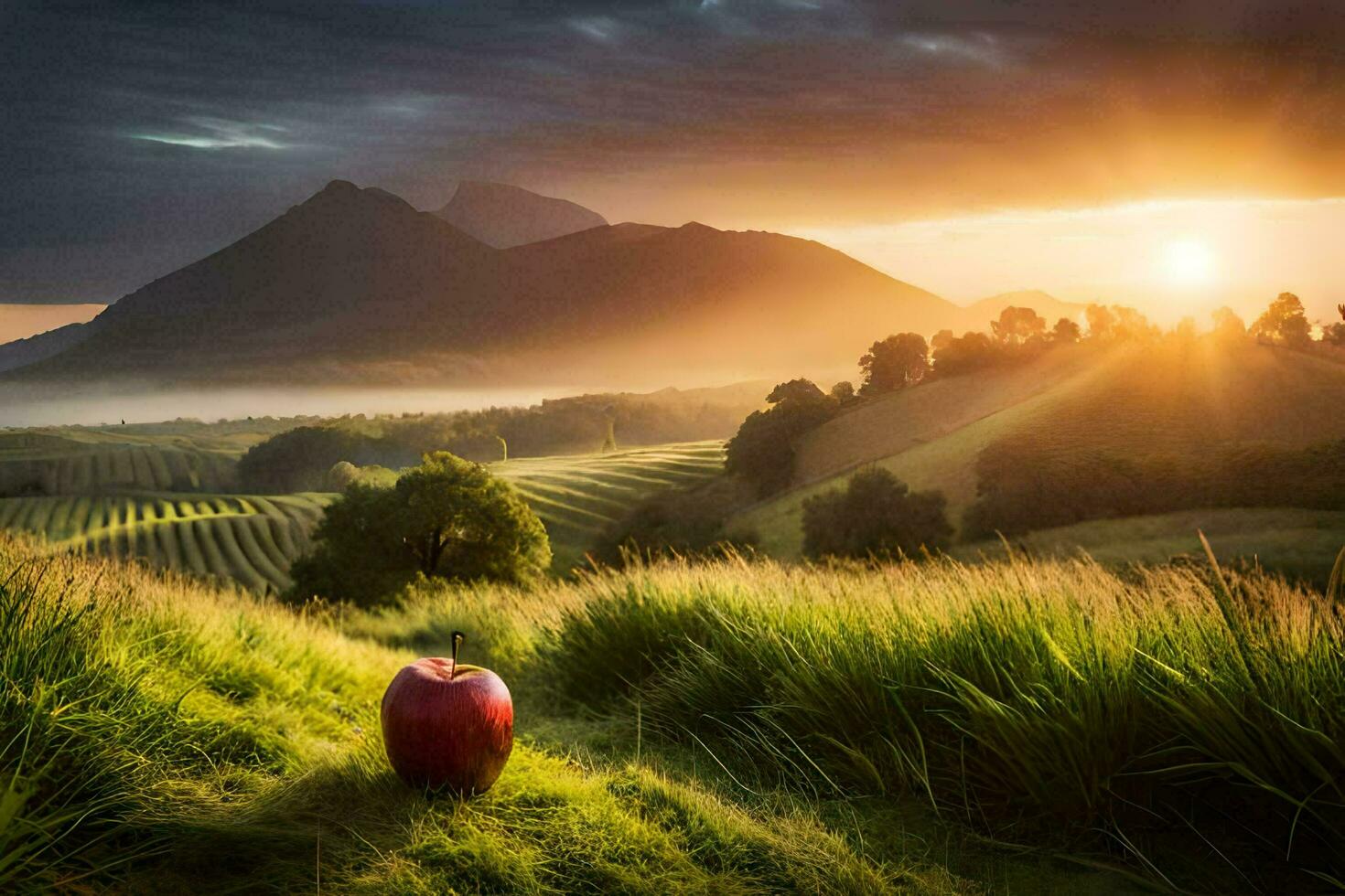 the apple in the valley. AI-Generated photo